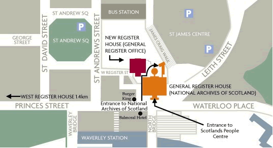Map showing access to General Register House
