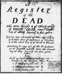 Image shows part of the Register of the Dead, South Leith Old Parochial Register for 1705. Crown copyright: National Records of Scotland