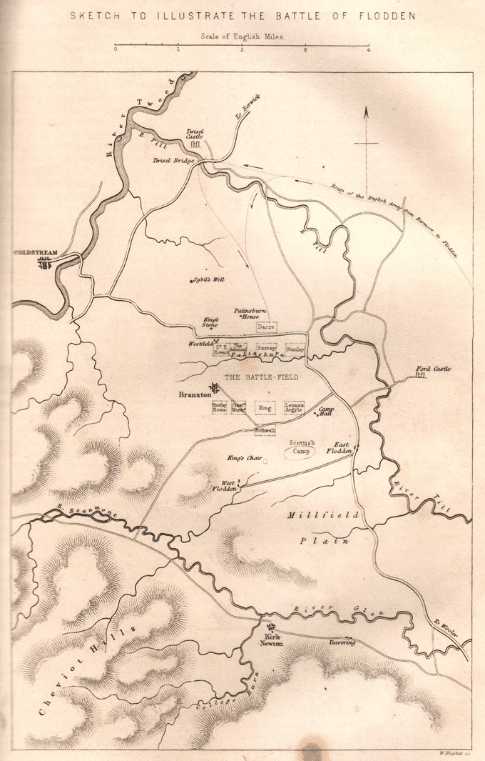 Plan of the battle field of Flodden from 'The Pictorial History of Scotland', James Taylor vol.1, London: James Virtue, 1859, p.407