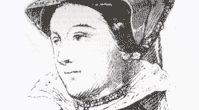 Image shows a black and white drawing of Mary Queen of Scots.