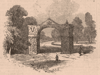 Illustration of an arch created for the visit of Queen Victoria to Scotland, from the Illustrated London News, 1848,  National Records of Scotland reference: BR/PER(S) 34/13 p.165