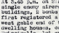 Extract from a report by the Northern Lighthouse Board including the following words: At 3.45pm on 21st Jan... single enemy aircraft a... buildings, 2 bombs were... first registered a direct...west gable end of the... dwelling houses, comprising...Principal's, 1st and 2nd... National Records of Scotland reference NLC10/3/63 p.448.