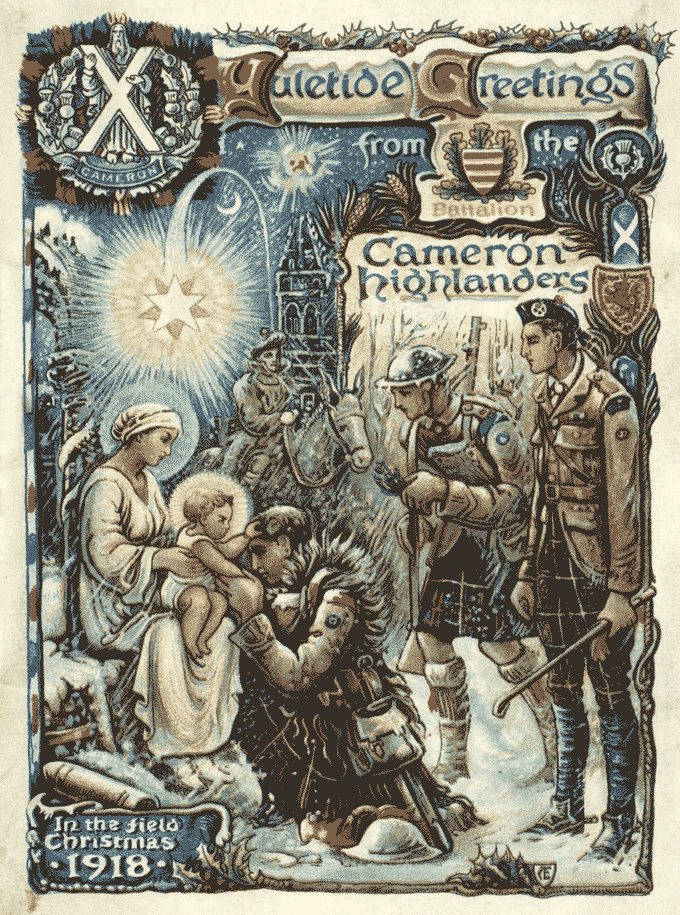 Image of a Christmas Card commemorating the Cameron Highlanders (National Records of Scotland reference:  GD1/615/3)