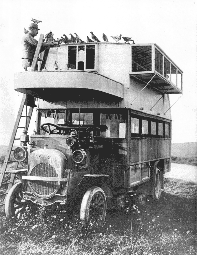 Image of a converted motor-bus used as a carrier pigeon loft (National Records of Scotland reference: BR/PER(S) 34/113).