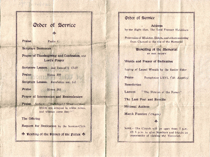 Image of the Order of Service, National Records of Scotland, CH2/662/38/2