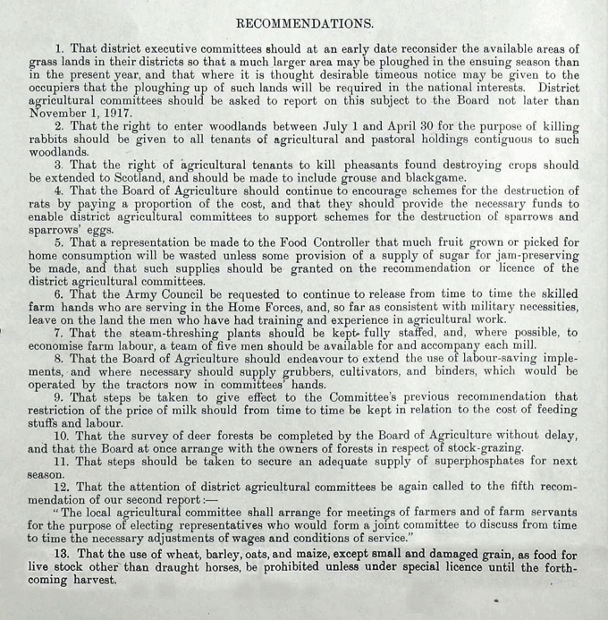 Image of the Scottish Committee on Food Production's recommendations (National Records of Scotland reference: HH31/24/12 pp.7-8)