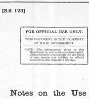 Detail of cover of printed Government publication (SS.123 OB.305) entitled Notes on the Use of Carrier Pigeons. National Records of Scotland reference: GD377/199/24