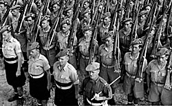 Cameron Highlanders on parade before battle in Tunisia, 1943.