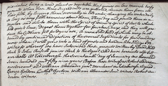 Description of George and Cuthbert Gordons’ new invention for dyeing scarlet etc. National Records of Scotland reference: C3/19 no.198