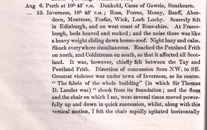Notices of Earthquake-shocks felt in Great Britain, and especially in Scotland, with inferences suggested by these notices as to the causes of these shocks in the Edinburgh New Philosophical Journal, July 1841, page 26. National Records of Scotland reference: GD287/8/2