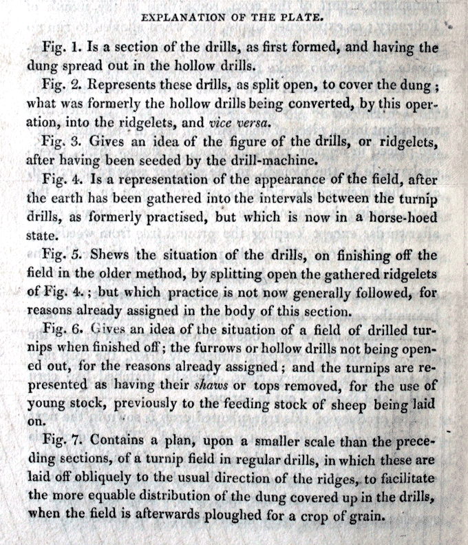 Image shows the printed explanation of the Explanatory Table of the Scotch Mode of Cultivating Turnips in Drills (1814)