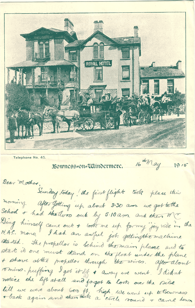 Letter from John Hume to his mother describing his early training in the Royal Naval Air Service. National Records of Scotland reference: GD486/34