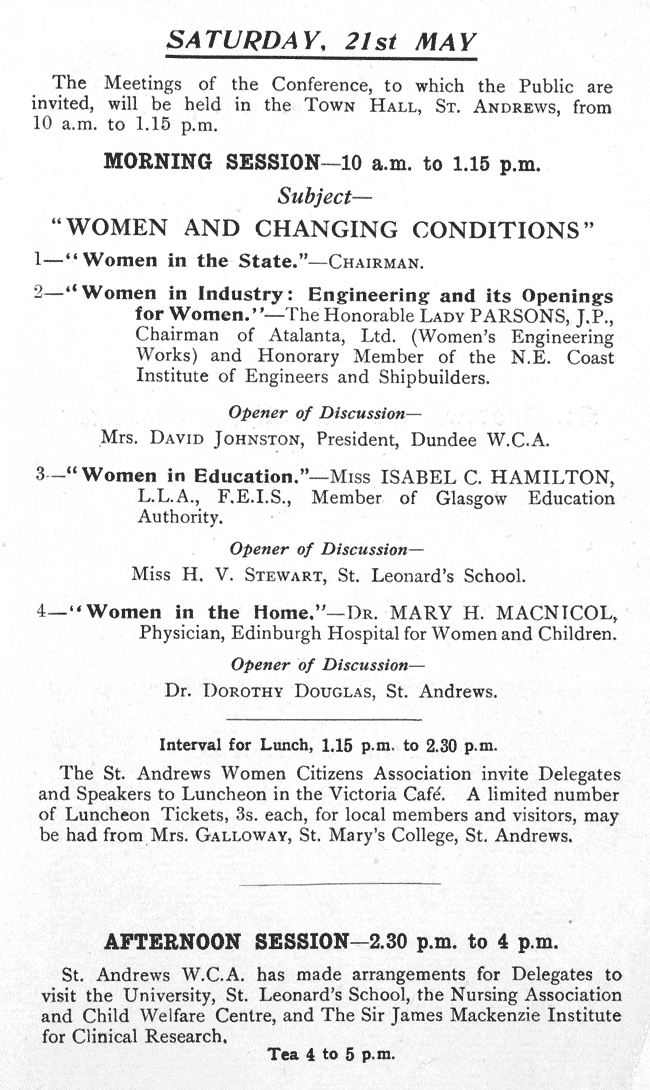 Programme for the Seventh Annual Conference of the Scottish Council of Women Citizens Associations in 1927, National Records of Scotland reference: GD1/1076/3/4