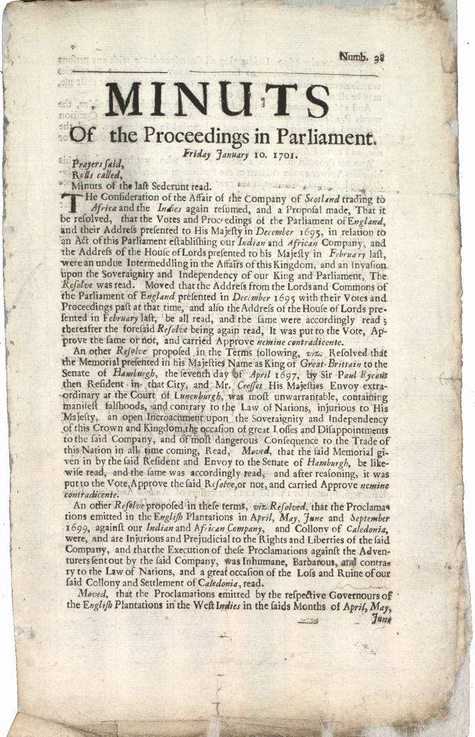 The image shows the first page of the minutes of the Scottish Parliament's complaints, National Records of Scotland reference PA3/6/26