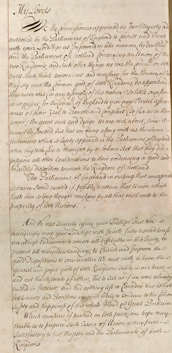 The image shows an extract from the speech of the Lord Keeper of the Great Seal of England, National Records of Scotland, reference PA18/2 pp.10-11