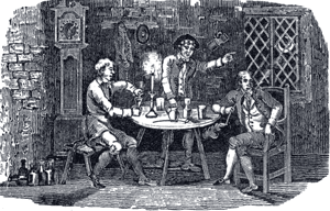 Image shows an engraving of a coffee house.