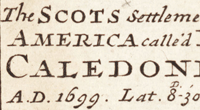 The image shows an extract from 'The Scots Settlement in America called New Caledonia A.D. 1699, according to an original draught by H. Moll'. Published in Herman Moll's 'Atlas Minor', 1736. Reproduced by kind permission of the National Library of Scotland.