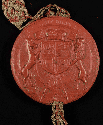 Image shows the reverse of the Great Seal of King James VI of Scotland and I of England. National Records of Scotland reference: GD124/10/116